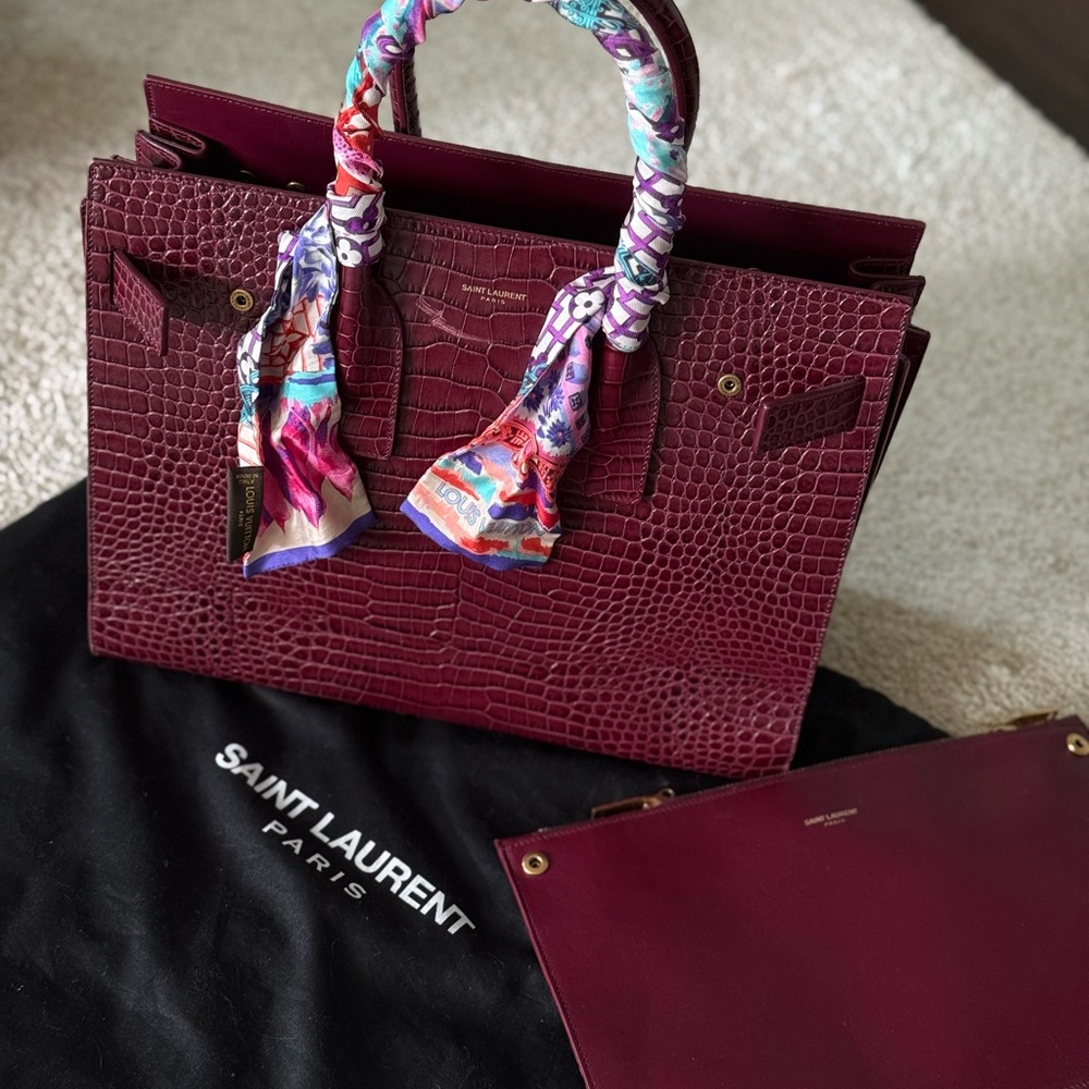 Saint Lauren Sac de Jour Small Croco Burgundy